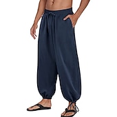 billiga Retro-Herr Långbyxor Sommarbyxor underbyxor Strandbyxor Baggy Harem Byxor Ficka Snörning Opressade byxor Slät Komfort Andningsfunktion Yoga Dagligen Klassisk Ledig / Sportig Lös passning Svart Vit