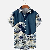 olcso Ocean Print-Férfi Hullámok Tengeri táj minta Ing Hawaii ing Aloha ing Rövid ujjú Ing Térfogatcsökkenés Divat Dizájn Alkalmi Utca Napi Szabadság Medence 3D nyomtatás S M L