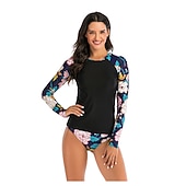 baratos Rash Guards de Uma Peça-Mulheres Maiô Rashguard Maiô de duas peças Floral Proteção Solar UV UPF50+ Secagem Rápida Manga Longa Roupa de Banho Roupa de banho Surfe Esportes Aquáticos Natação Verão