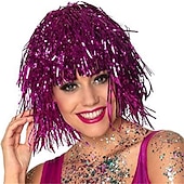 economico Parrucche di Carnevale-parrucche orpelli, costumi in maschera, parrucche lucide per feste, forniture cosplay metalliche