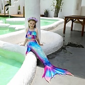 abordables Maillot de bain sirène-Enfants Fille Trois pièces Maillots de bain sirène Maillot de Bain Plage Natation Bloc de couleur à imprimé arc-en-ciel Actif Imprimer Maillots de bain 3-10 ans Eté Rose Claire Rose poussiéreuse