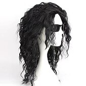 cheap Costume Wigs-Super Star Imitation Cosplay Wigs for Men in the Heat Resistant Long Natural Black Curly Synthetic Ponytail Wigs Character Wig for The Imitator to Cherish and in Memory Halloween Wigs
