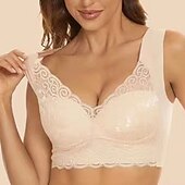 billiga Behåar-trådlösa behåar för kvinnor vadderade behåar full täckning v-hals andas push up spets ren färg pull-on stängningsdatum ledig daglig nylon sexig 1st svart blå/bh &amp;amp; braletter / 1 st hemkläder