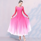 cheap Ballroom Dancewear-Ballroom Dance Competition  Dress Split Joint Crystals / Rhinestones Women&#039;s Training Performance Long Sleeve Mesh Spandex Chiffon