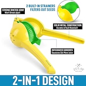 abordables Utensilios de cocina y gadgets-Exprimidor de lima limón 2 en 1 - exprimidor de mano exprimidor de limón - exprimidor de cítricos manual de extracción máxima (atolón amarillo y azul vibrante)