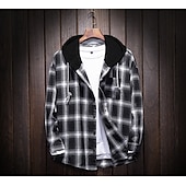 olcso Férfi felsőingek-Férfi Gombos póló Ingkabát Overshirt Hétköznapi viselet Fekete Rubin Medence Hosszú ujj Ruházat