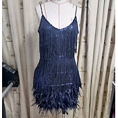billiga Klänningar-Glada 20-talet 1920-talet Flapper-klänning Klänningar Den store Gatsby Tofs Fjäder Tofs Fjädrar Dam Maskerad Bröllop Bröllopsgäst Fest / afton Vuxen Klänning Hemkomstklänningar