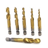 お買い得  ドリルビットセット-6本チタンメッキ六角シャンクドリルビットhss6542ねじ山メートル法タップねじ機コンパウンドm3m4m5 m6m8m10ハンドツール