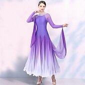 cheap Ballroom Dancewear-Ballroom Dance Competition  Dress Split Joint Crystals / Rhinestones Women&#039;s Training Performance Long Sleeve Mesh Spandex Chiffon