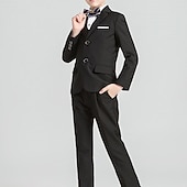 cheap Boy&#039;s Formal Suit-4 Pieces 5 Pieces Ring Bearer Suit Boys Kids Toddler Suit Formal Suit Suit &amp; Blazer Suit Vest Jacket &amp; Pants Formal Anniversary Party Back to School Fashion Gentle Solid Color Black Navy Blue Cotton