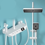 cheap Outdoor Shower Fixtures-Shower Faucet,Rainfall Shower Set Piano Digital Intelligent Brass Bathroom Faucets Hot Cold Waterfall Tap Rainfall Gray/White/Black Shower System