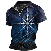 cheap Men's Vintage Polo-Men's Nautical Zip Polo Shirts Golf Shirt Short Sleeve Polo Shirts Collared Shirts Vintage Casual Vacation Wear Boat Wear Party Outfits 3D Print Quarter Zip Polo Yellow Blue Green
