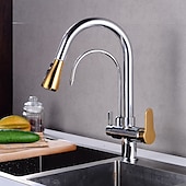 cheap Pullout Spray-Kitchen faucet - Two Handles One Hole Electroplated / Painted Finishes Pull-out / Pull-down / Tall / High Arc / Purified water Centerset Modern Contemporary Kitchen Taps