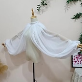 voordelige Bruiloftsomslagen-Bolero Bruid&#039;s Wraps Bruiloft Gast &#039;s Wraps Bruiloft Zijden Chiffon Luxe Puff Mouwen Lange Mouwen Afneembare Bruiloft Mouwen Fantasy Boho jurk om indruk te maken