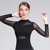 levne Oblečení na latinskoamerické tance-top pro latinskoamerické tance criss-cross dámský tréninkový dlouhý rukáv přírodní modal tyl průhledný outfit