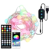 abordables Enchufe eléctrico-Luces de hadas LED inteligentes de 10 m, luces de cadena que cambian de color RGB y blanco cálido controladas por aplicación con sincronización de música y 20 escenas para decoración de Navidad, dormitorio, pared y manualidades