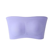 baratos Sutiãs-sutiã bandeau sem costura plus size sem alças sutiã tubo superior elástico com almofadas removíveis para roupas femininas para casa