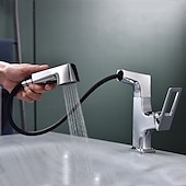abordables Robinets de lavabo-Mitigeur d&#039;évier de salle de bain corps relevable bec verseur à 2 modes, robinet de lavabo en laiton rotatif à 360 ° monté sur le pont, avec robinet de cuve d&#039;eau chaude et froide