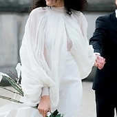 voordelige Bruiloftsomslagen-Bolero Bruid&#039;s Wraps Bruiloft Gast &#039;s Wraps Bruiloft Zijden Chiffon Luxe Puff Mouwen Lange Mouwen Afneembare Bruiloft Mouwen Fantasy Boho jurk om indruk te maken