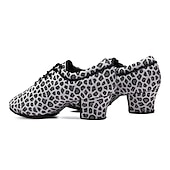 cheap Practice Dance Shoes-Women&#039;s Leopard Print Latin Dance Shoes – Lace-Up Low Heel Ballroom Practice Shoes with Suede Sole for Salsa, Tango &amp; Performance
