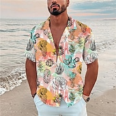 tanie Rośliny tropikalne-Męskie Kaktus Rośliny Tropikalne Koszula Koszula hawajska Koszula Aloha Krótki rękaw Koszula Wieczorne Moda Designerskie Codzienny Na zewnątrz Ulica Codzienny Biały Żółty Pomarańczowy Druk 3D S M L