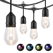 baratos Plug String Lights-Globo corda luzes 15m 15leds ao ar livre rgb mudança de cor 0.5w s14 edison lâmpadas de plástico inquebráveis ip65 à prova d'água com controle remoto adequado para quintal varanda café quintal jardim