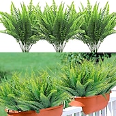 economico Piante e Fiori Artificiali-Felci artificiali per la casa all&#039;aperto 5 pezzi piante artificiali da esterno felce finta felce finta Boston verde pianta in plastica resistente ai raggi UV decorazione di nozze