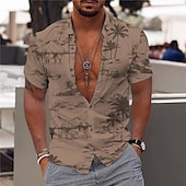 economico Piante tropicali-Per uomo Albero di cocco Piante tropicali Camicia Camicia hawaiana Camicia Aloha Maniche corte Camicia Collo ripiegabile Di tendenza Originale Informale Esterno Strada Informale Bianco Marrone Verde