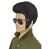 baratos Perucas de anime-Peruca clássica de elvis masculina, resistente a altas temperaturas, peruca de rock sintético, peruca estilo anime, penteado com pompadour. perucas do dia das bruxas