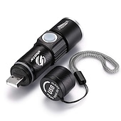 abordables Linternas-linterna led recargable súper brillante con cabeza de carga usb trasera linterna impermeable con zoom luz portátil 3 modos de iluminación batería incorporada