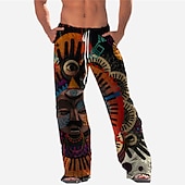 cheap Men&#039;s Printed Casual Pants-Men&#039;s Trousers Summer Pants Beach Pants Pocket Drawstring Elastic Waist Cartoon Graphic Prints Comfort Breathable Casual Daily Holiday Streetwear Designer Black Blue