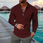 preiswerte Urlaub-Herren Geometrisch Hawaiianische Polohemden Golfshirt Langarm Polo-Shirts Hemden mit Kragen Lässig Strandbekleidung Urlaubskleidung Party-Outfits 3D-Druck Viertelreißverschluss-Poloshirt Gelb Rote