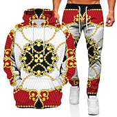 abordables Conjunto de Sudadera 3D para Hombre-Hombre Graphic Impresión de cadenas 2 piezas Conjuntos de sudaderas 3D Chándal Sudaderas Manga Larga Pantalones largos Con Capucha Ropa de calle Ropa deportiva Básico Deporte Casual Deportes Estampado