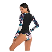 baratos Rash Guards de Uma Peça-Mulheres Maiô Rashguard Maiô de duas peças Floral Proteção Solar UV UPF50+ Secagem Rápida Manga Longa Roupa de Banho Roupa de banho Surfe Esportes Aquáticos Natação Verão