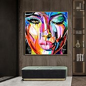 abordables Peintures portraits-Mintura main visage peinture à l&#039;huile sur toile mur art décoration moderne figure abstraite image pour la décoration intérieure roulé sans cadre non étiré peinture