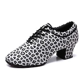 cheap Practice Dance Shoes-Women&#039;s Leopard Print Latin Dance Shoes – Lace-Up Low Heel Ballroom Practice Shoes with Suede Sole for Salsa, Tango &amp; Performance