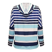 billige Sport hettegenser-dame hettegenser sweatshirt pullover aktive sportsklær stripet fritidssport hette hette snøring print lange ermer blågrønn høst &amp;amp; vinter