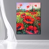 billiga Blom- och växtmålningar-handgjord oljemålning canvasvägg konst dekoration abstrakt kniv målning blommor röd för heminredning rullad ramlös osträckt målning