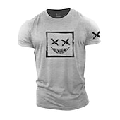 billiga Mäns grafiska t -shirt-Herr Grafisk Grimas T-shirt Vardaglig stil 100 % bomull Kortärmad Grafisk Skjorta Vin Svart / Grå Svart Bekväm t-shirt Utomhus Gata Modedesignerkläder