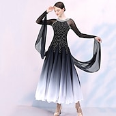 cheap Ballroom Dancewear-Ballroom Dance Competition  Dress Split Joint Crystals / Rhinestones Women&#039;s Training Performance Long Sleeve Mesh Spandex Chiffon