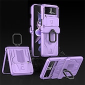 levne Pouzdra pro Samsung-telefon Carcasă Pro Samsung Galaxy Z Flip 4 Z Flip 3 Pro náročný provoz Držák na prsteny Magnetické Chránič objektivu fotoaparátu Jednobarevné PC
