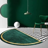 preiswerte Wohn- und Schlafzimmerteppiche-Runder Teppich mit Hahnentrittmuster, Bodendekor, rutschfester, saugfähiger Teppich für Eingangsbereich, Schlafzimmer, Wohnzimmer, Sofa, Heimdeko