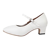 ieftine Pantofi Dans Clasic &amp; Modern-pantofi de dans mary jane alb din imitatie din piele cu toc mic si curea reglabila – incaltaminte eleganta pentru femei