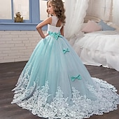 cheap Flower Girl&#039;s Dresses-Flower Girl Dress Girls&#039; Dress Lace Dress Formal Dress Princess Dress Formal Performance Wedding Elegant Vintage Princess Lace Bow Floral Sleeveless Crew Neck White Pink 4-13 Years
