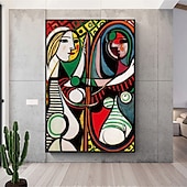 cheap Famous Paintings-Handmade Hand Painted Oil Painting Wall Art Pablo Picasso Le Reve Girl before a Mirror Carving Painting Home Decoration Decor Rolled Canvas No Frame Unstretched