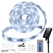 olcso Távirányító-5 m 16,4 láb rgb napelemes led szalag fénykötél 300 led smd2835 távirányítóval 8 mód színváltó usb töltés 1000mah ip67 vízálló kültéri dekor automata időzített