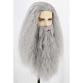 levne Párty paruky-topcosplay pánské paruky a vousy dlouhá šedá cosplay paruka