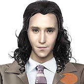 olcso Filmfigura paróka-Hosszú Göndör Paróka Férfiaknak Szuperhős Fekete Hullámos Paróka Cosplay Kiegészítők Elegáns Öltözet Buli Halloween Parókák