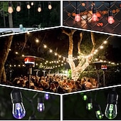 baratos Plug String Lights-Globo corda luzes 15m 15leds ao ar livre rgb mudança de cor 0.5w s14 edison lâmpadas de plástico inquebráveis ip65 à prova d'água com controle remoto adequado para quintal varanda café quintal jardim