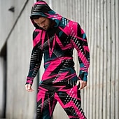 abordables Conjunto de Sudadera 3D para Hombre-Hombre Graphic Geométrico 2 piezas Conjuntos de sudaderas 3D Chándal Sudaderas Manga Larga Pantalones largos Con Capucha Ropa de calle Ropa deportiva Básico Deporte Casual Deportes Estampado